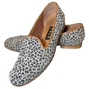 House of Zalo Animal Print Needlepoint Flat Loafers Black/Cream Women’s 8 1/2N